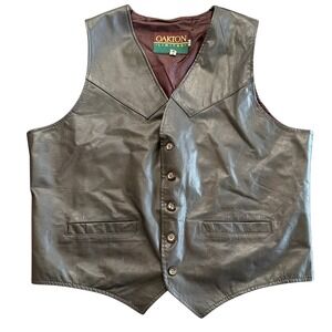 Oakton Limited Mens Brown Leather Vest 44 Vintage Western Button Up Motorcycle